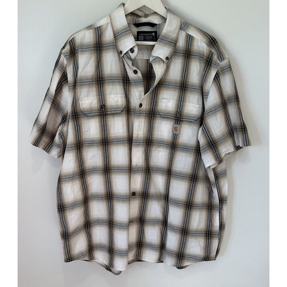 carhartt button down Short sleeve Men’s XL Black & Tan Outdoor/workwear
